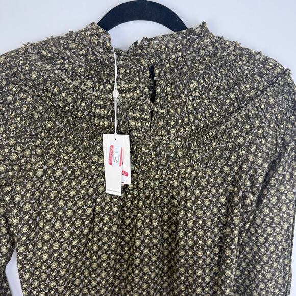 NWT Rebecca Taylor Womens Feather Fleur Print Ruched Neck Peasant Brown Shirt 0 - Picture 7 of 14